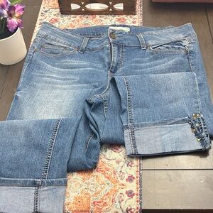 Route 66 Light Blue Cropped Jeans with Studded Cuff